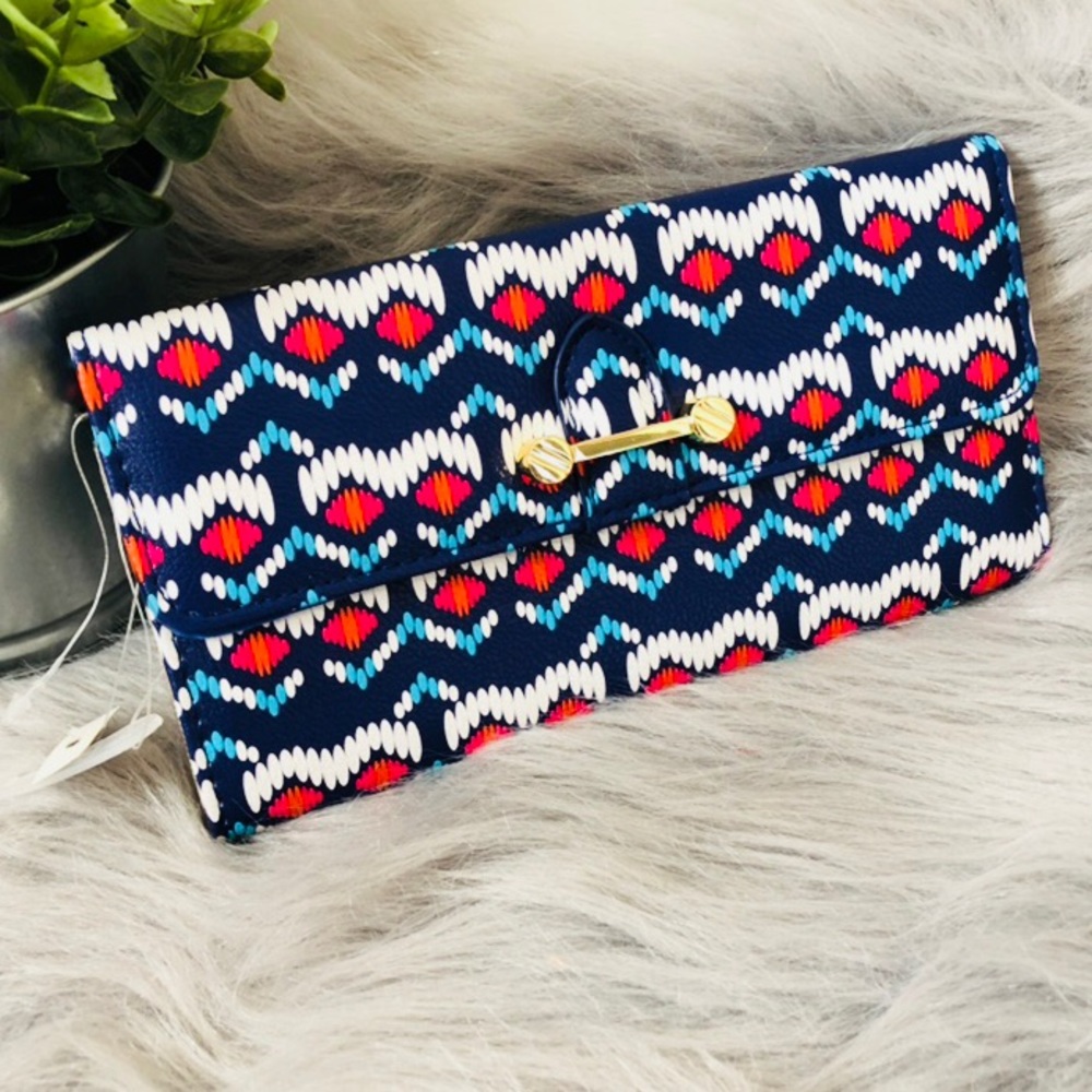 Zig Zag Aztec Blue Button Wallet/Clutch